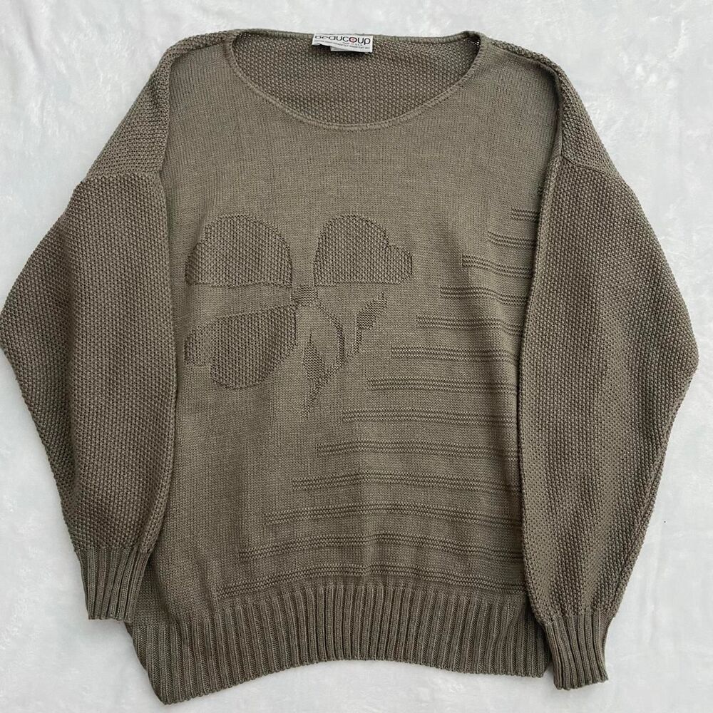 Beaucoup Clover Sweater Women's L/XL Lucky Knit Oversized Green Fall Chunky Vtg